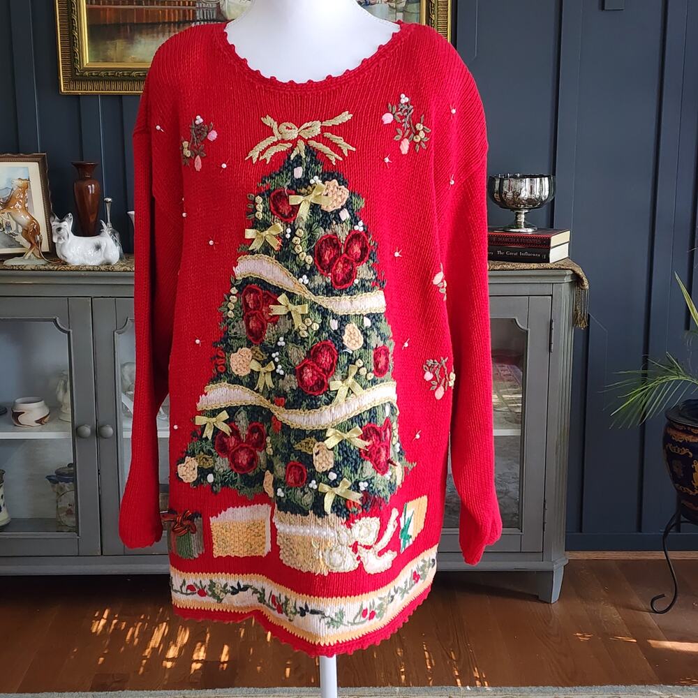 Vintage Lord & Taylor Christmas Tree Sweater Plus Sz 18/20
